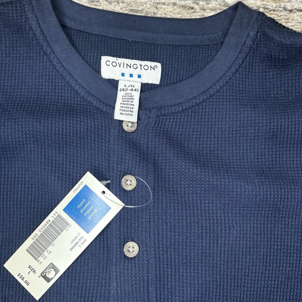 Covington Long Sleeve Henley Waffle Shirt Mens Size Large NEW Indigo Blue - Picture 2 of 6